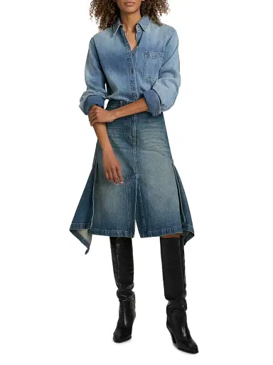 Brandon Maxwell Women's Frankie Denim Cascade Skirt - Dakota Wash | Thumbnail 2 Brandon Maxwell Women's Frankie Denim Cascade Skirt - Dakota Wash | Thumbnail 2
