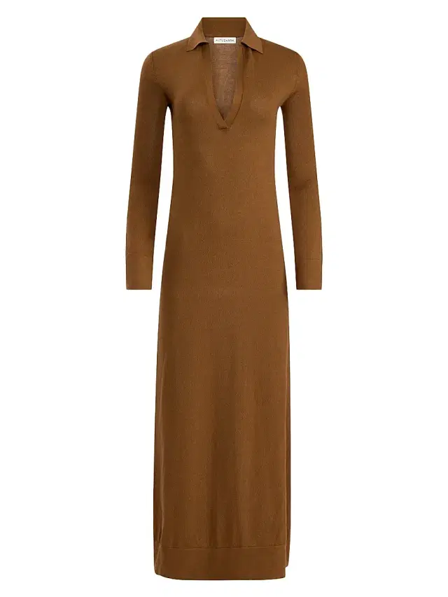 Women's Arp Cotton-Silk Long-Sleeve Maxi Dress - Toffee