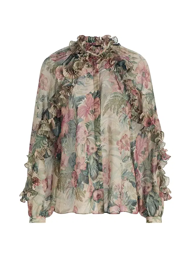 Women's Esme Floral Chiffon Ruffled Blouse - Rose Multi