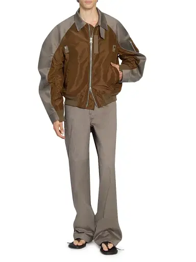 sacai Men's Cotton Chino Nylon Twill Blouson Jacket - Gray Brown | Thumbnail 2