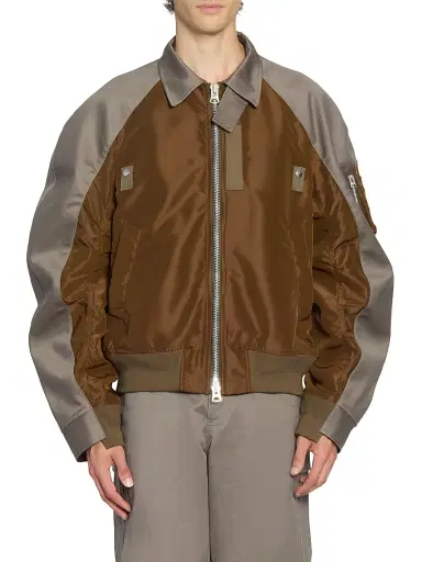 sacai Men's Cotton Chino Nylon Twill Blouson Jacket - Gray Brown | Thumbnail 3