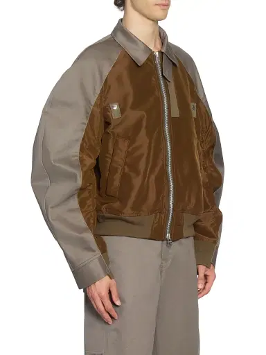 sacai Men's Cotton Chino Nylon Twill Blouson Jacket - Gray Brown | Thumbnail 4