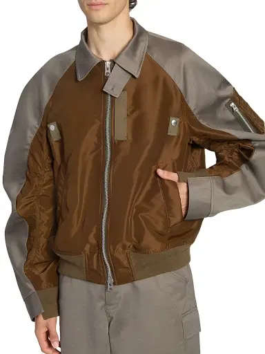 sacai Men's Cotton Chino Nylon Twill Blouson Jacket - Gray Brown | Thumbnail 6