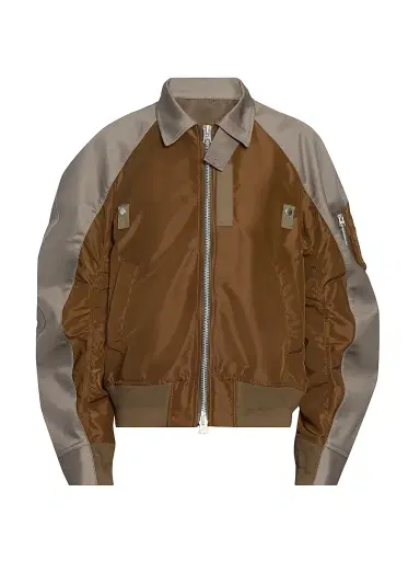 sacai Men's Cotton Chino Nylon Twill Blouson Jacket - Gray Brown | Thumbnail 1