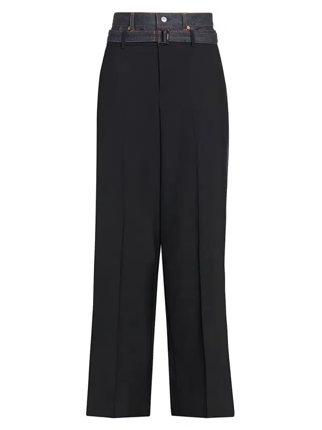 Women's Suiting-Denim Wide-Leg Pants - Black Indigo