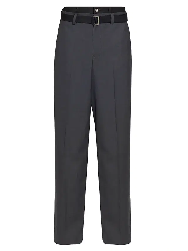 Men's Double-Waist Suiting Wool-Blend Pants - Grey