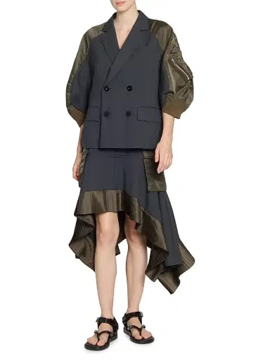 sacai Women's Suiting-Nylon Twill Handkerchief Hem Midi-Skirt - Grayd Khaki | Thumbnail 2 sacai Women's Suiting-Nylon Twill Handkerchief Hem Midi-Skirt - Grayd Khaki | Thumbnail 2