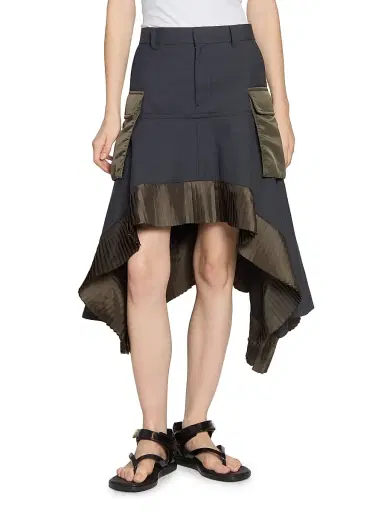 sacai Women's Suiting-Nylon Twill Handkerchief Hem Midi-Skirt - Grayd Khaki | Thumbnail 3 sacai Women's Suiting-Nylon Twill Handkerchief Hem Midi-Skirt - Grayd Khaki | Thumbnail 3