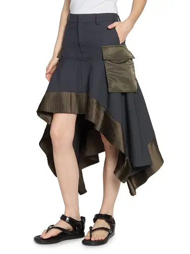 sacai Women's Suiting-Nylon Twill Handkerchief Hem Midi-Skirt - Grayd Khaki | Thumbnail 4 sacai Women's Suiting-Nylon Twill Handkerchief Hem Midi-Skirt - Grayd Khaki | Thumbnail 4