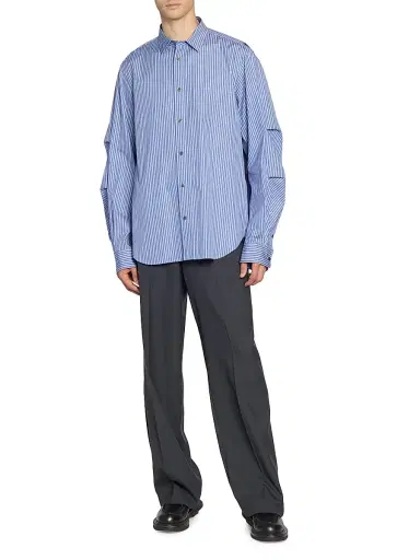 Sacai Men's Striped Poplin Button-Front Shirt - Blue Stripe - Size XL | Thumbnail 2