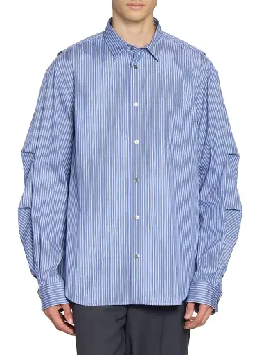 Sacai Men's Striped Poplin Button-Front Shirt - Blue Stripe - Size XL | Thumbnail 3
