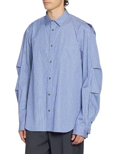 Sacai Men's Striped Poplin Button-Front Shirt - Blue Stripe - Size XL | Thumbnail 4