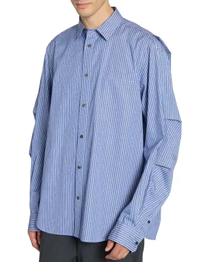 Sacai Men's Striped Poplin Button-Front Shirt - Blue Stripe - Size XL | Thumbnail 6