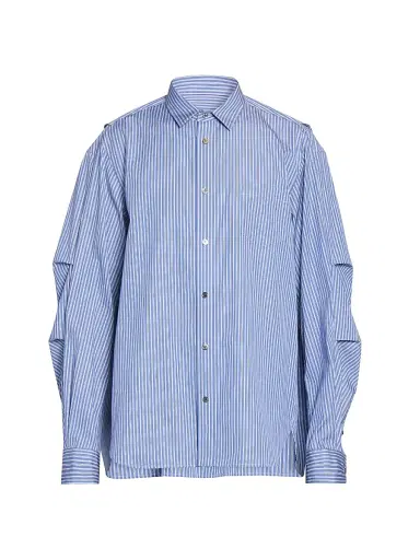 Sacai Men's Striped Poplin Button-Front Shirt - Blue Stripe - Size XL | Thumbnail 1