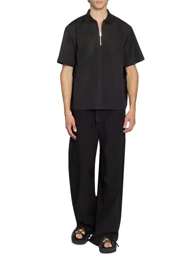sacai Men's Quarter-Zip Cotton Poplin Shirt - Black | Thumbnail 2