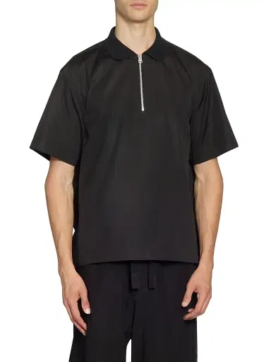 sacai Men's Quarter-Zip Cotton Poplin Shirt - Black | Thumbnail 3
