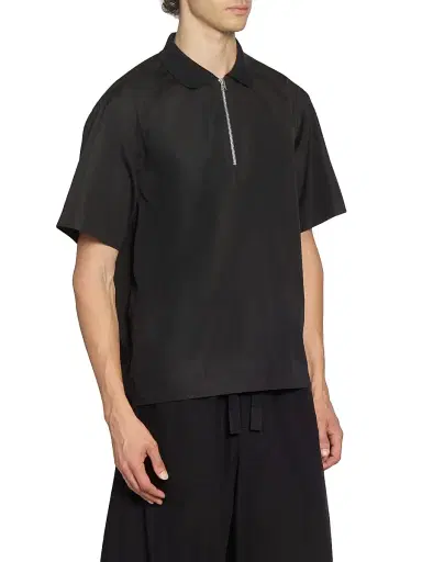 sacai Men's Quarter-Zip Cotton Poplin Shirt - Black | Thumbnail 4
