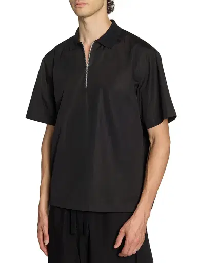 sacai Men's Quarter-Zip Cotton Poplin Shirt - Black | Thumbnail 6