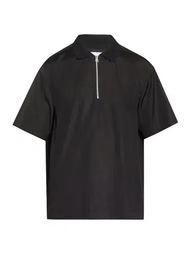sacai Men's Quarter-Zip Cotton Poplin Shirt - Black | Thumbnail 1