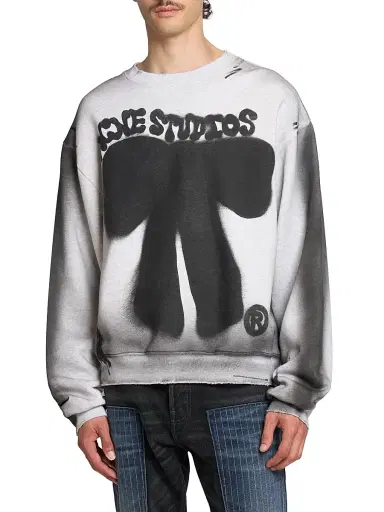 Acne Studios Men's Franziska Marker Bow Sweatshirt - Pale Grey Melange | Thumbnail 3