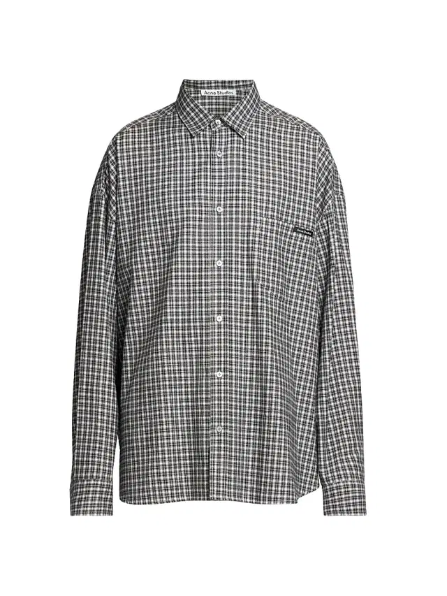 Acne Studios Men's Soffia Washed Flannel Check Shirt - Black White