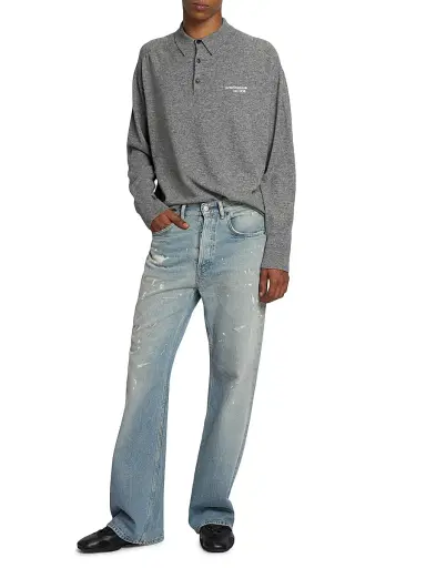 Acne Studios Men's Kluxey Yak-Wool Polo Shirt - Dark Grey - Size XL | Thumbnail 2