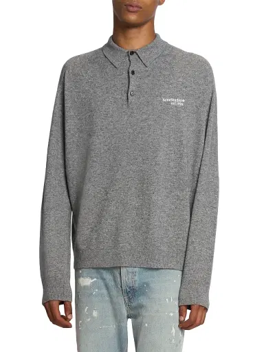 Acne Studios Men's Kluxey Yak-Wool Polo Shirt - Dark Grey - Size XL | Thumbnail 3