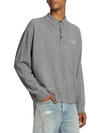 Acne Studios Men's Kluxey Yak-Wool Polo Shirt - Dark Grey - Size XL | Thumbnail 4