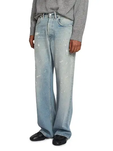 Acne Studios Men's Trafalgar Paint Splatter Straight-Leg Jeans - Light Blue - Size 34 | Thumbnail 4 Acne Studios Men's Trafalgar Paint Splatter Straight-Leg Jeans - Light Blue - Size 34 | Thumbnail 4