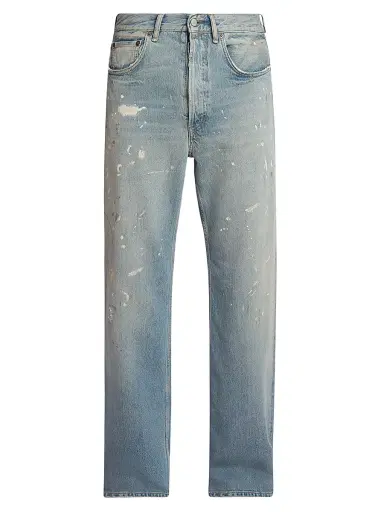 Acne Studios Men's Trafalgar Paint Splatter Straight-Leg Jeans - Light Blue - Size 34 | Thumbnail 1 Acne Studios Men's Trafalgar Paint Splatter Straight-Leg Jeans - Light Blue - Size 34 | Thumbnail 1