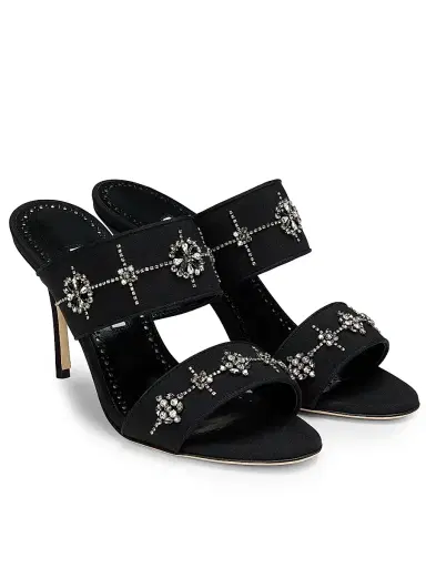 Manolo Blahnik Women's Ralota Crystal-Embellished Silk Sandals - Black | Thumbnail 2 Manolo Blahnik Women's Ralota Crystal-Embellished Silk Sandals - Black | Thumbnail 2