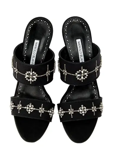 Manolo Blahnik Women's Ralota Crystal-Embellished Silk Sandals - Black | Thumbnail 4 Manolo Blahnik Women's Ralota Crystal-Embellished Silk Sandals - Black | Thumbnail 4