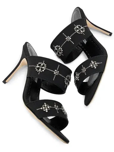 Manolo Blahnik Women's Ralota Crystal-Embellished Silk Sandals - Black | Thumbnail 6 Manolo Blahnik Women's Ralota Crystal-Embellished Silk Sandals - Black | Thumbnail 6