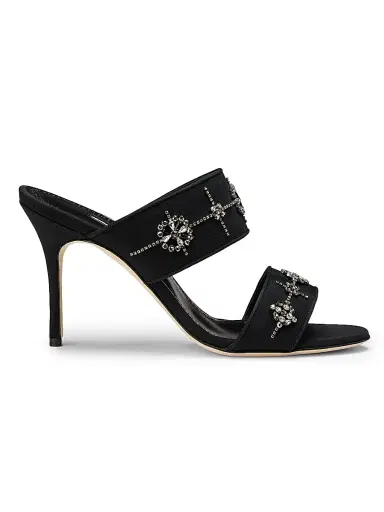Manolo Blahnik Women's Ralota Crystal-Embellished Silk Sandals - Black | Thumbnail 1 Manolo Blahnik Women's Ralota Crystal-Embellished Silk Sandals - Black | Thumbnail 1