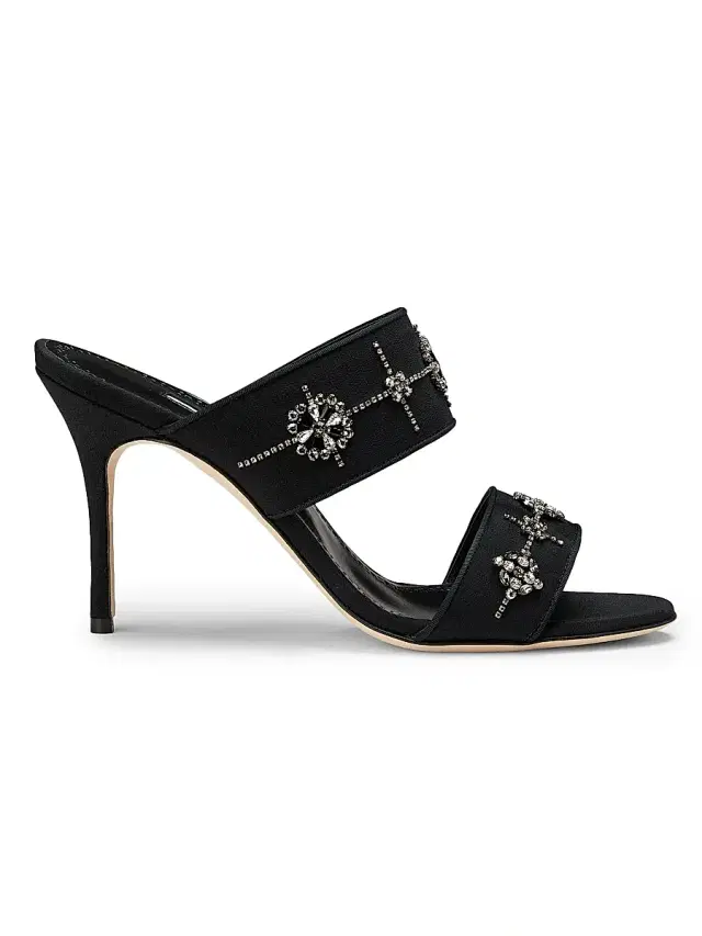 Manolo Blahnik Women's Ralota Crystal-Embellished Silk Sandals - Black