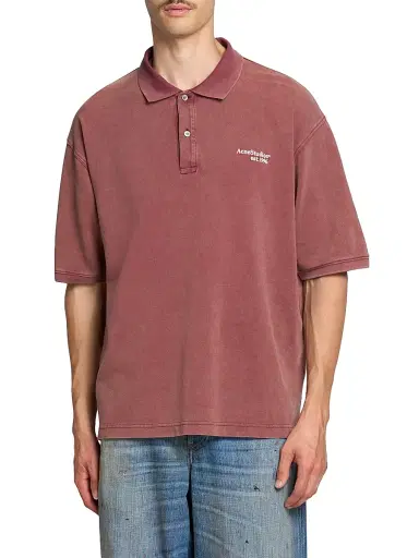 Acne Studios Men's Egnes Cotton Relaxed-Fit Polo Shirt - Maroon Red | Thumbnail 3 Acne Studios Men's Egnes Cotton Relaxed-Fit Polo Shirt - Maroon Red | Thumbnail 3