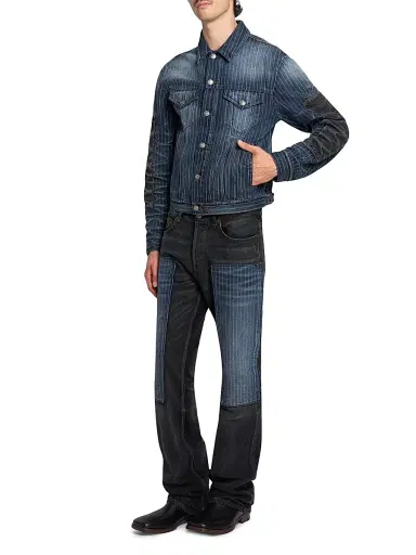 Acne Studios Men's Rye Patchwork Tokyo Pinstripe Denim Jacket | Thumbnail 2 Acne Studios Men's Rye Patchwork Tokyo Pinstripe Denim Jacket | Thumbnail 2
