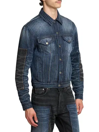 Acne Studios Men's Rye Patchwork Tokyo Pinstripe Denim Jacket | Thumbnail 4 Acne Studios Men's Rye Patchwork Tokyo Pinstripe Denim Jacket | Thumbnail 4