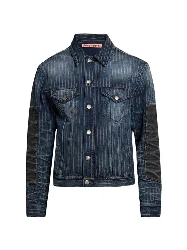 Acne Studios Men's Rye Patchwork Tokyo Pinstripe Denim Jacket | Thumbnail 1 Acne Studios Men's Rye Patchwork Tokyo Pinstripe Denim Jacket | Thumbnail 1