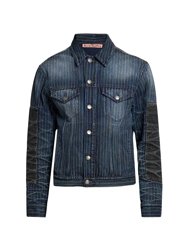 Acne Studios Men's Rye Patchwork Tokyo Pinstripe Denim Jacket - Blue Black