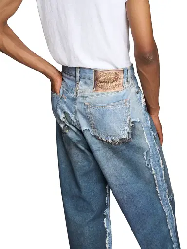 Acne Studios Men's Tlo Skeleton Distressed Straight-Leg Jeans - Mid Blue | Thumbnail 6 Acne Studios Men's Tlo Skeleton Distressed Straight-Leg Jeans - Mid Blue | Thumbnail 6
