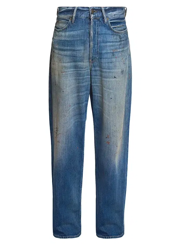 Men's Trafalgar Paint Splatter Straight-Leg Jeans - Mid Blue