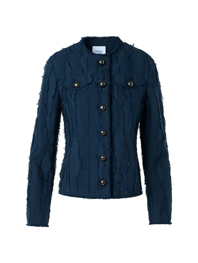 Women's Frayed Cotton Jacquard Jacket - Dark Blue