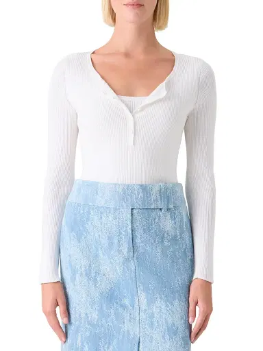 Akris punto Women's Cotton Rib-Knit Scoopneck Henley Sweater - Cream - Size 6 | Thumbnail 3 Akris punto Women's Cotton Rib-Knit Scoopneck Henley Sweater - Cream - Size 6 | Thumbnail 3