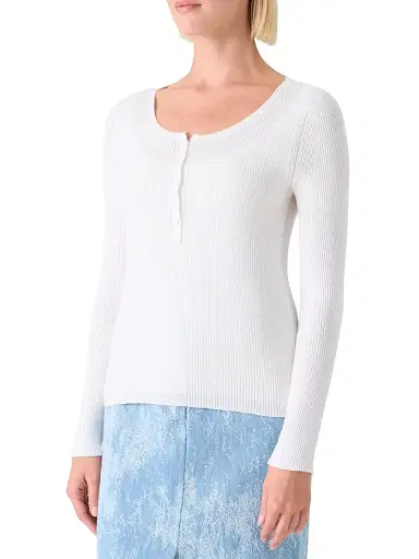 Akris punto Women's Cotton Rib-Knit Scoopneck Henley Sweater - Cream - Size 6 | Thumbnail 4 Akris punto Women's Cotton Rib-Knit Scoopneck Henley Sweater - Cream - Size 6 | Thumbnail 4