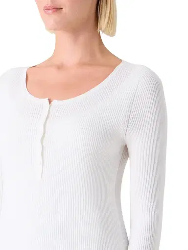 Akris punto Women's Cotton Rib-Knit Scoopneck Henley Sweater - Cream - Size 6 | Thumbnail 6 Akris punto Women's Cotton Rib-Knit Scoopneck Henley Sweater - Cream - Size 6 | Thumbnail 6