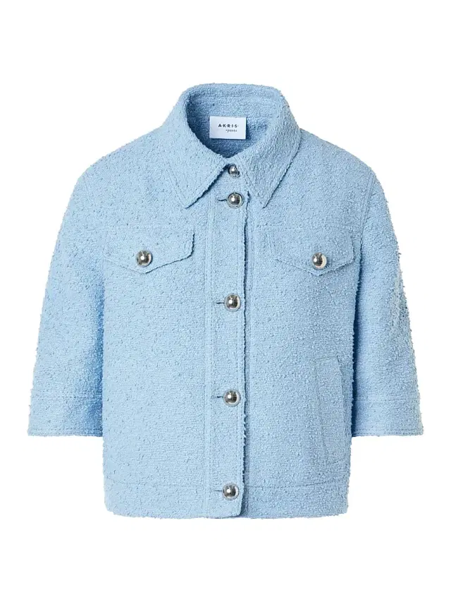 Akris punto Women's Bouclé Boxy Short-Sleeve Jacket - Sky Blue