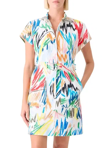 Akris punto Women's Abstract Stretch-Denim Belted Minidress | Thumbnail 2