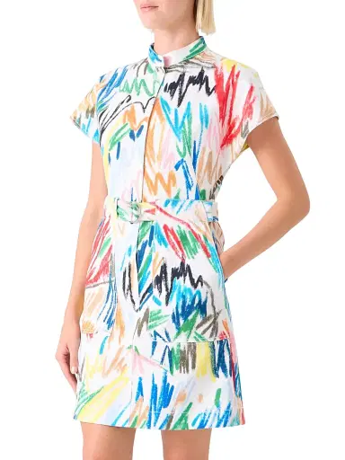Akris punto Women's Abstract Stretch-Denim Belted Minidress | Thumbnail 3