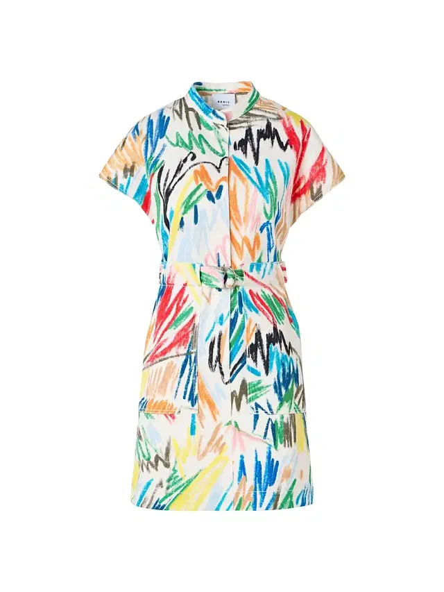 Akris punto Women's Abstract Stretch-Denim Belted Minidress - Cream Multi
